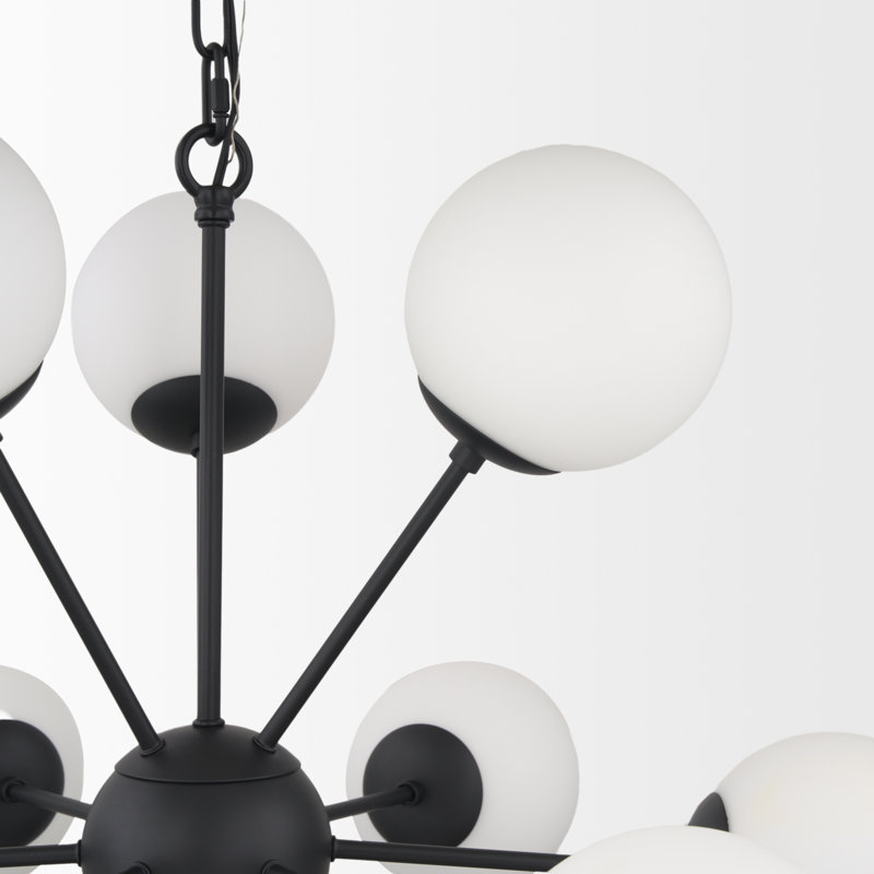Lustre linéaire moderne Spoutnik 11 lumières Adeola, Noir mat