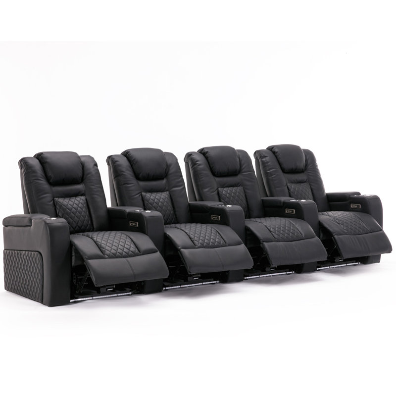 Mehrtens Broadway 4 Seater Electric Recliner Cinema Sofa, Black