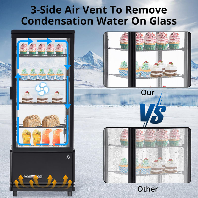 Black Commercial Display Refrigerator with Adjustable Shelves, 3.46 Cu.ft