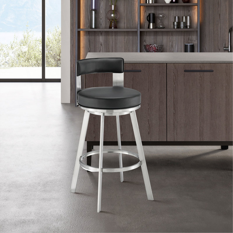 Tabouret tournant 30 "en métal avec similicuir, Siège noir / cadre blanc