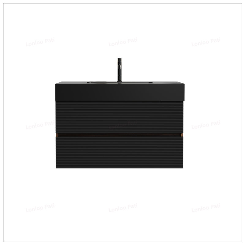 Meuble-lavabo 36 po avec lavabo brillant, Noir