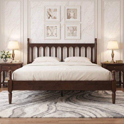 Wichita King Size Bed Frame with Headboard & Footboard, Solid Wood Platform Bed, 12 Durable Slatted Base with Metal Legs, Anti-Slip & Noise-Free, Dark Roast Oak Finish