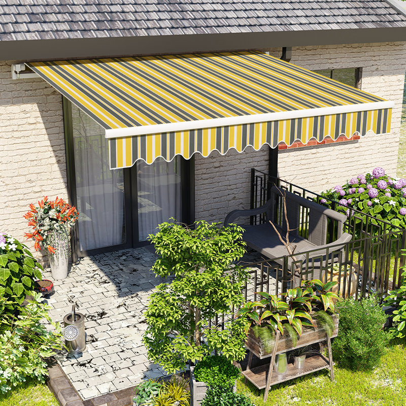 Dakota Fields 350cm W x 250cm D Fabric Cover Retractable Patio Awning, Yellow-Stripe