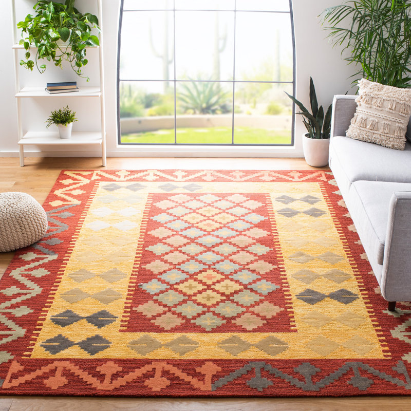 Rexford Hand Tufted Wool/Cotton/Latex Oriental Rug in Red/Gold, Rectangle 9' x 12'