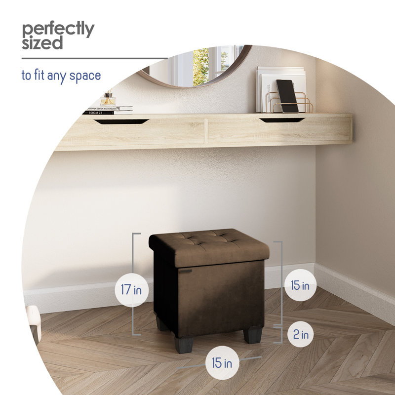 Banc repose-pieds en velours avec rangement amovible Nestl, H 15 po x l 15 po x P 15 po, Brun