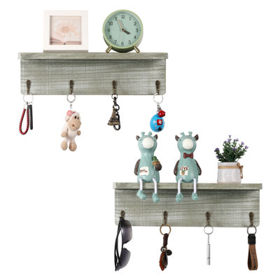Solid Wood Wall Organizer with Key Hooks