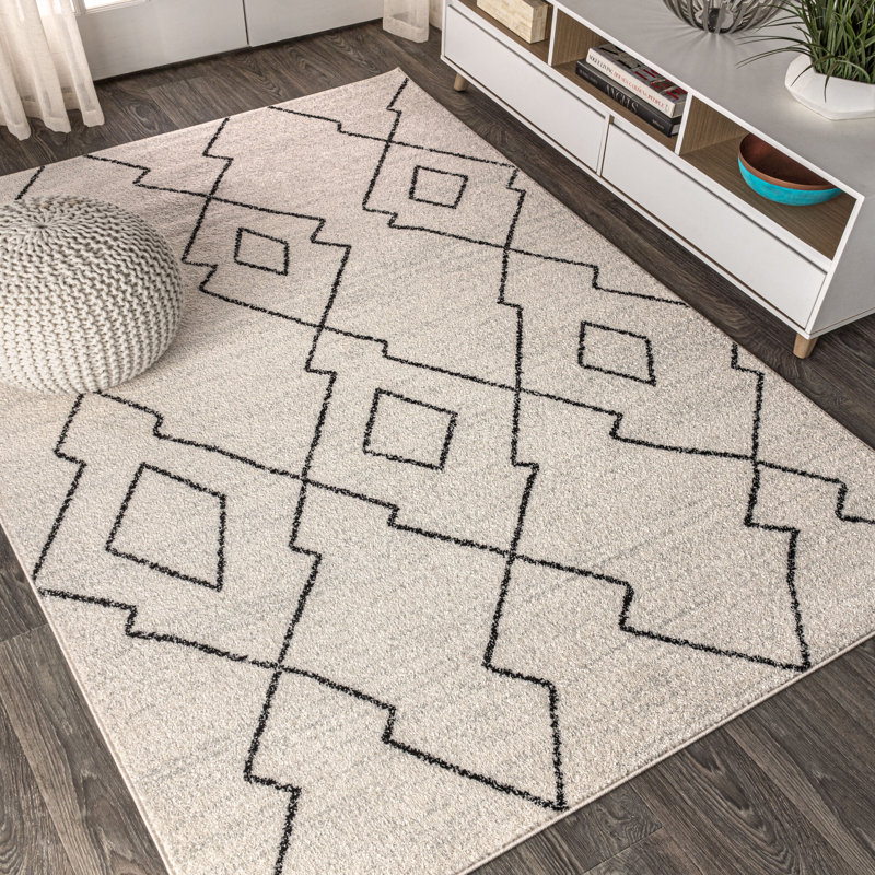 Bradsher Moroccan Beni Souk Cream/Black Rug, Rectangle 5'3" x 7'7"