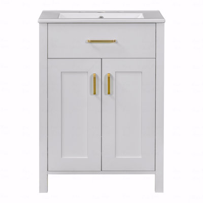 Ensemble de meuble-lavabo 24 po avec lavabo en céramique, meuble-lavabo peu encombrant - l 24 po x P 18 po x H 34 po, 2 portes à fermeture en douceur