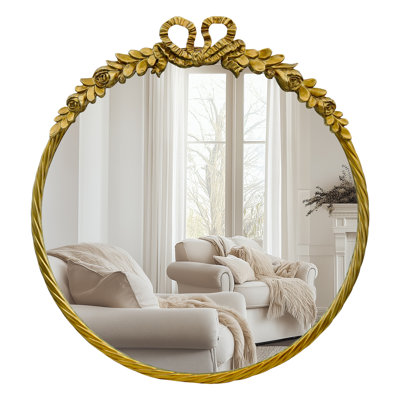 28" Round Vintage Gold Wall Mirror
