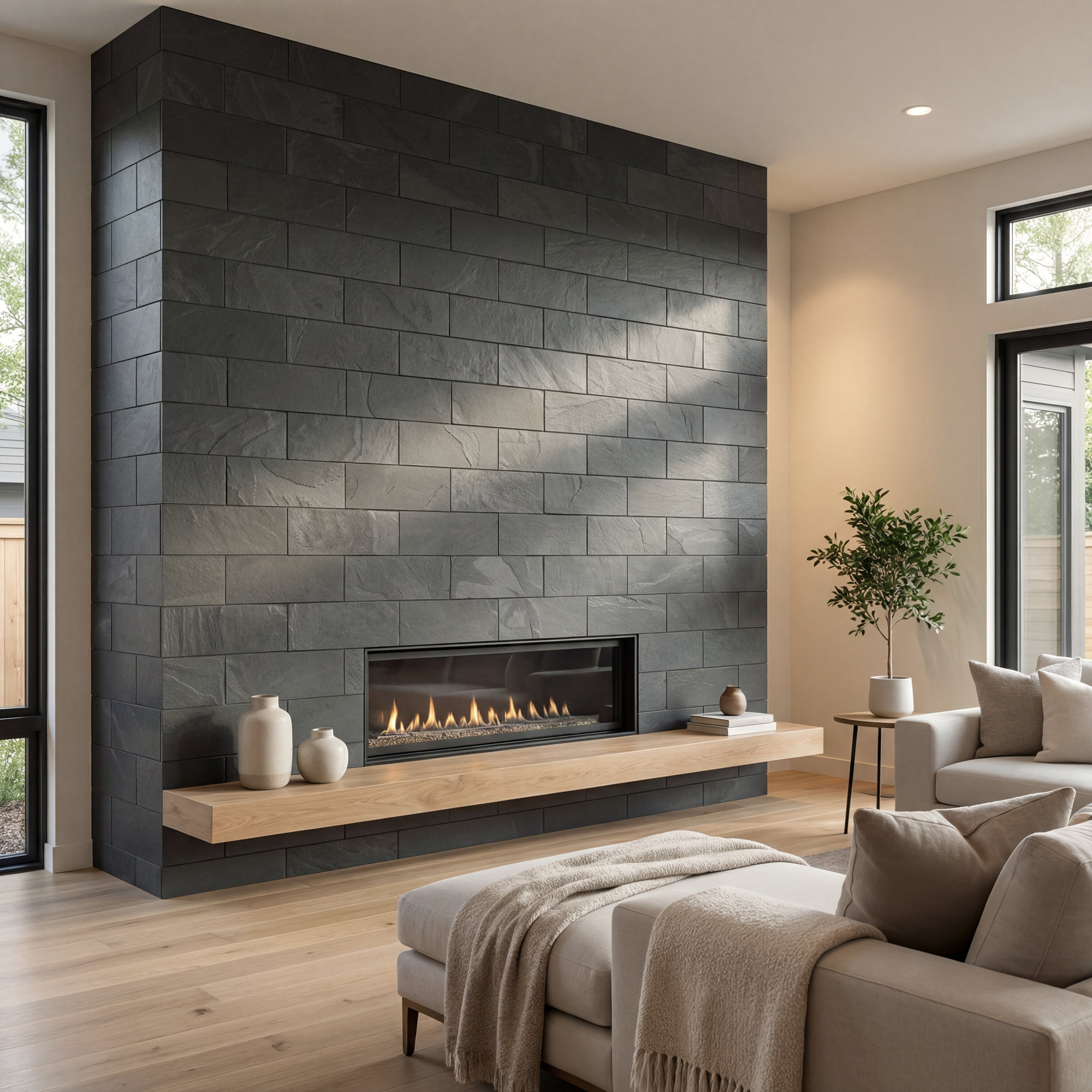 Camden 4 in. x 12 in. Gauged Slate Subway Floor and Wall Tile, Charcoal