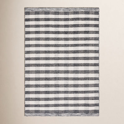 Hutton Black Ivory Hand-Woven Plaid Kilim Rug