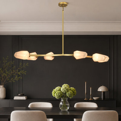 42" 6-Light Dimmable Antique Brass Branch Chandelier with Cut Cloud Glass Shades
