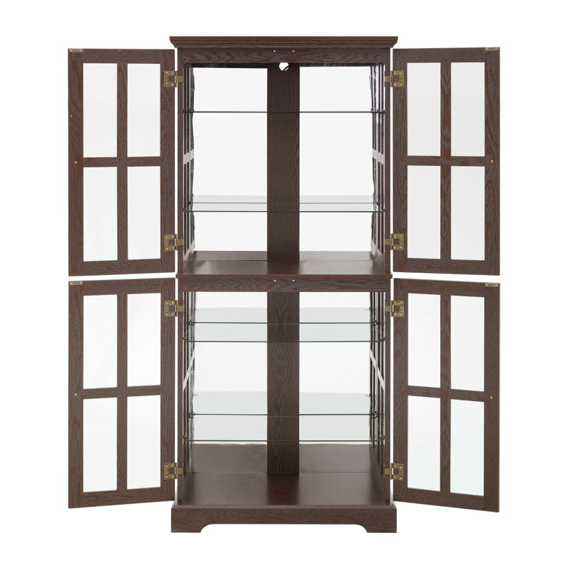Vitrine Curio, vitrine antique avec portes en verre et tablettes réglables pour objets de collection., Cherry