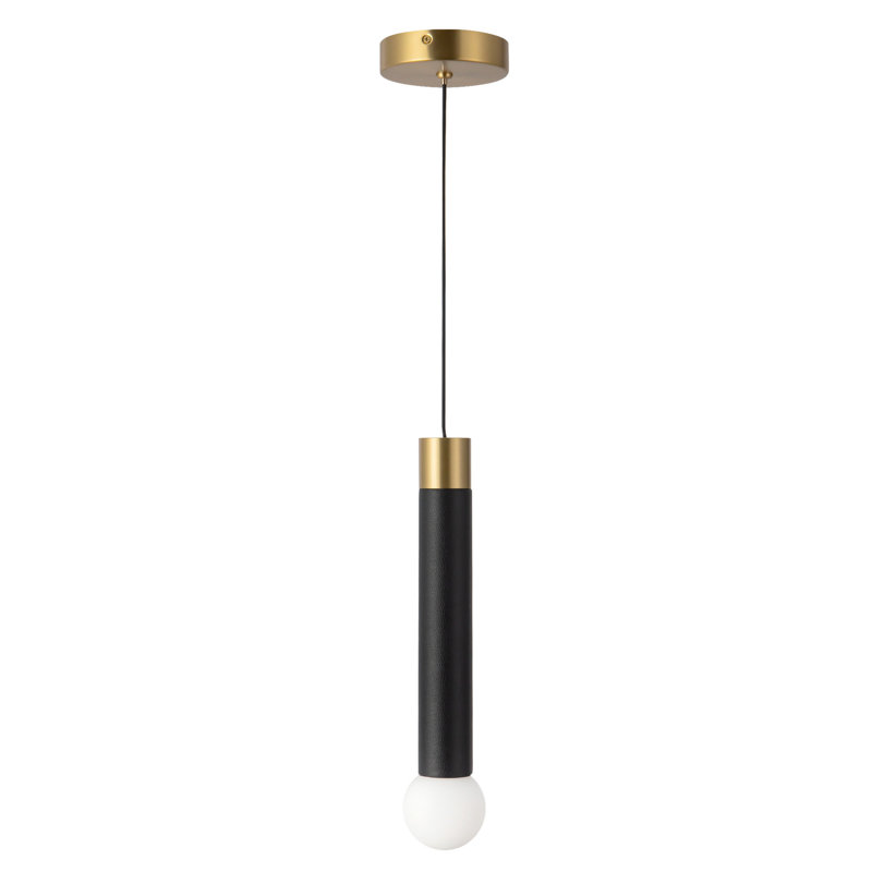 1 - Light Pendant, Brushed Gold/Black Vegan Leather