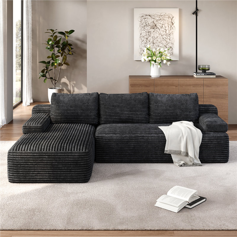 Corduroy Modular Sectional Sofa, Dark Gray