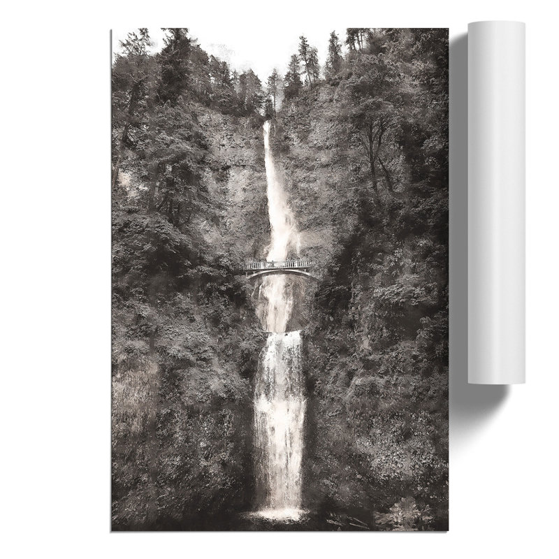 Multnomah Falls Waterfall Painting - Frameless Print, 59cm H x 42cm W x 0.1cm D