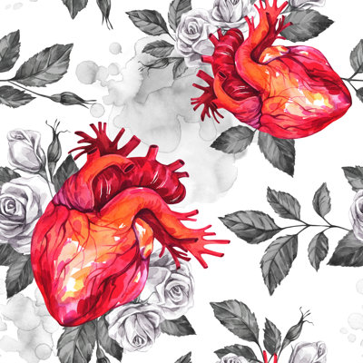 Anatomic Hearts With Roses by Anastezia Luneva - Wrapped Canvas Print