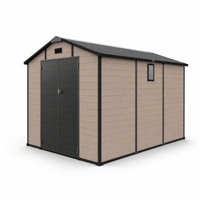 8 Ft. W x 10 Ft. D Plastic Outdoor Storage Shed with Floor, Lockable Double Doors, 2 Windows, Ridge Skylight and 3 Air Vents