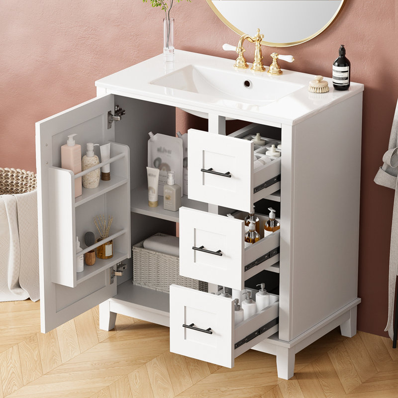 Meuble-lavabo moderne avec lavabo en céramique, idéal pour les espaces compacts et de taille moyenne, durable et élégant
