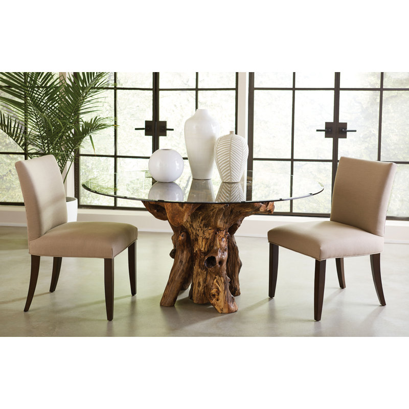 Gareloi Round Glass Top Solid Wood Base Dining Table