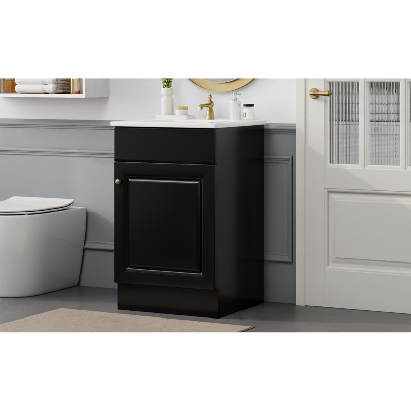 Meuble-lavabo de 20 po avec lavabo, meuble-lavabo avec tablette de porte et tablette réglable, noir, Noir