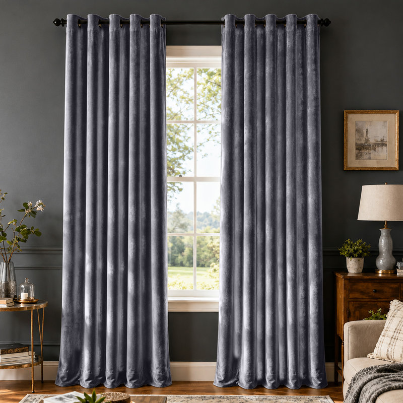 Crushed Velvet Eyelet Window Curtains, Grey, 228cm Width x 228cm Drop