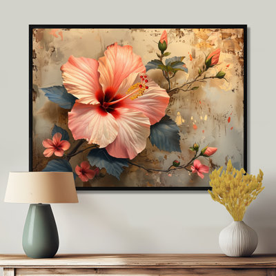 Hibiscus rétro rose et beige - Hibiscus Wall Art Living Room