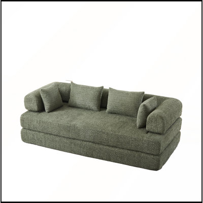 78.9-inch Convertible Chenille Sofa Bed, Stylish Seat Design with Removable Armrests and Throw Pillows, Ideal for Flexible Living Spaces