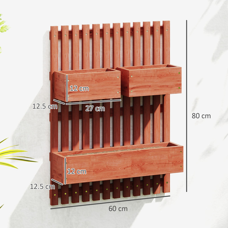 Outsunny Wall-mounted Wooden Garden Planters with Trellis, Brown