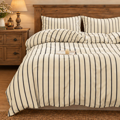 Retro Striped Duvet Cover Set, Pre-Washed Microfiber Ultra-Soft Pinstriped Comforter Cover Set