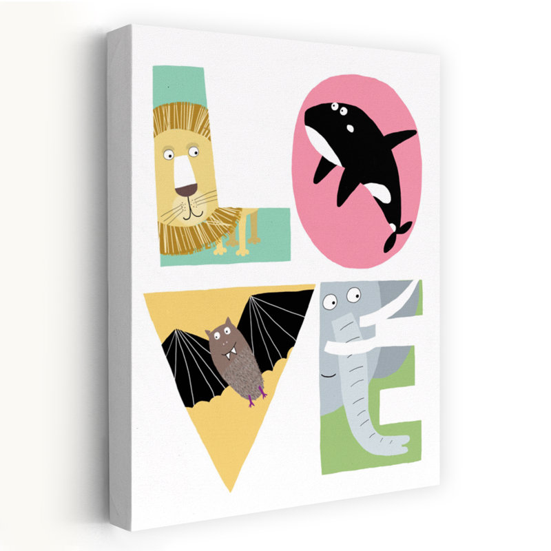 Wild Love Quartet Contemporary Bat Elephant Lion Wall Art Print by Carla Daly - Wrapped Canvas Print, 60.96cm H x 40.64cm W
