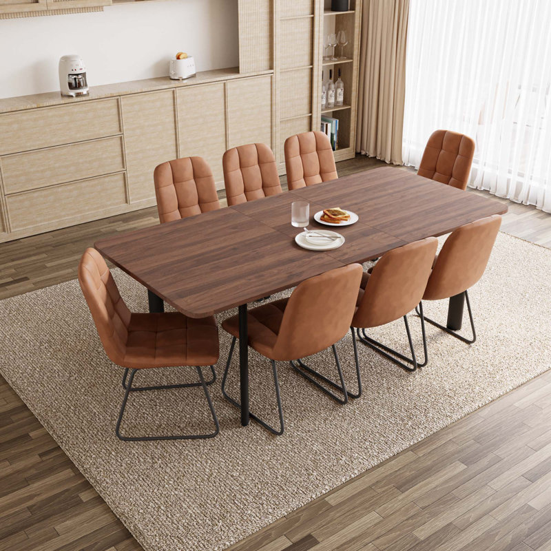 8 - Person Modern Kitchen Dining Set, 63'' to 78.7'' Extendable Dining Table with 32.8"H Upholstered Dining Chairs for 8 Person