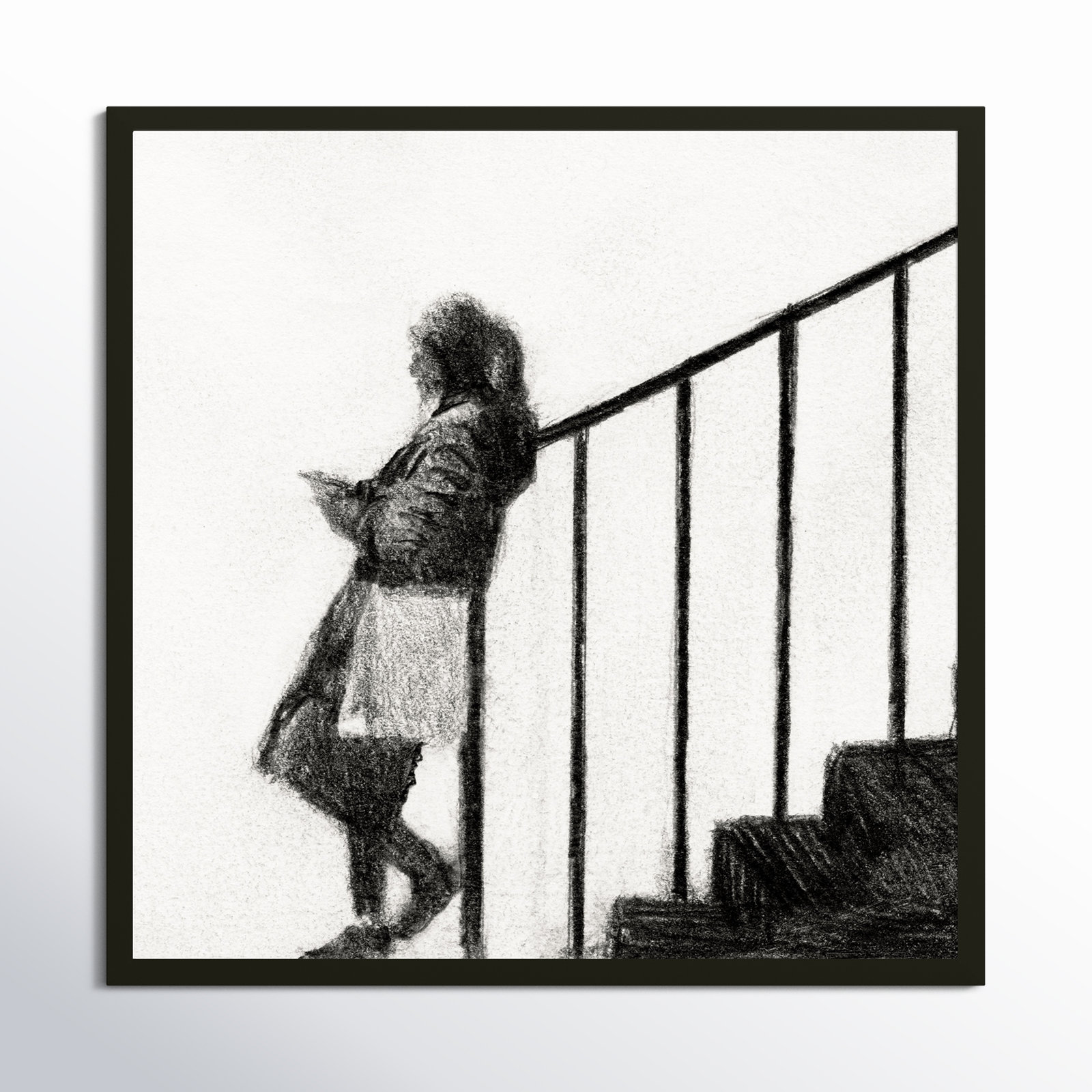 Waiting by Simon Schneiderman, Black Wood, 30" H x 30" W x 1.25" D
