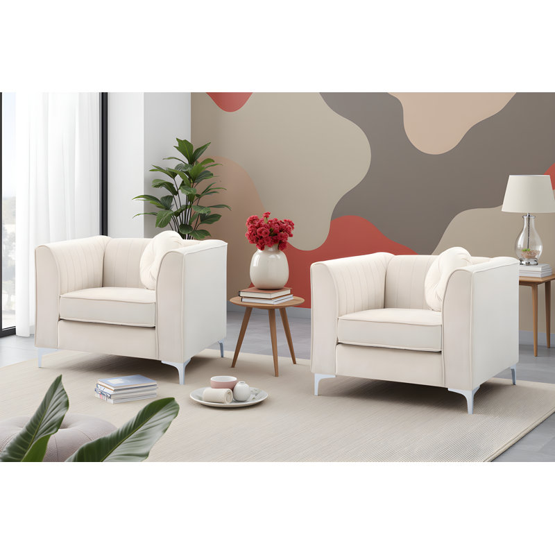 Chaise en velours de suède Tetouan, Ivoire ivoire, 2