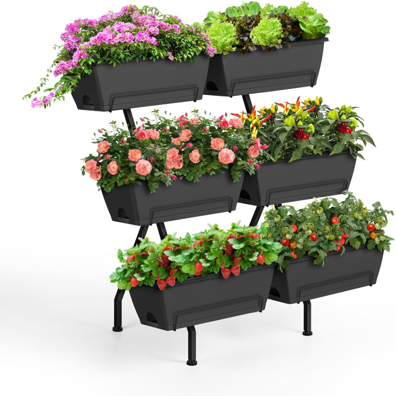 Pot à fleurs surélevées verticales, 6 bacs à fleurs sur pieds, 3 niveaux