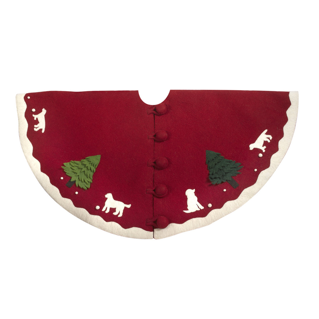 Handmade Christmas Tree Skirt in Hand Felted Wool - Dogs with Trees - 60" The Holiday Aisle® 