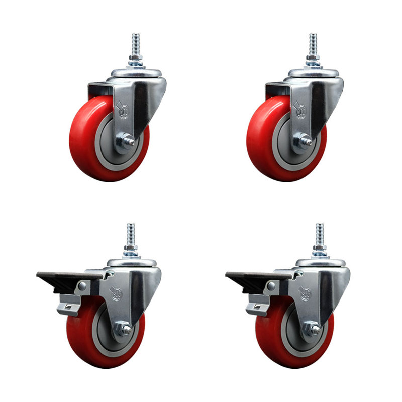 Ensemble de roulettes à tige filetée 3,5 pouces 3,5 mm 12 mm, Rouge
