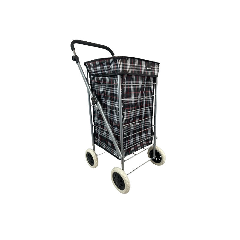 4 WHEEL SHOPPING TROLLEY - RED TARTAN, Black 