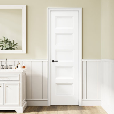 Panneau de porte intérieur 24 po x 80 po à 5 panneaux, finition blanche et à peindre, panneau de porte creux sans trou ou charnières, comme porte de grange ou porte pré-montée ou porte de poche ou dalle de porte française pour porte de garde-manger, porte de buanderie, porte de chambre à coucher