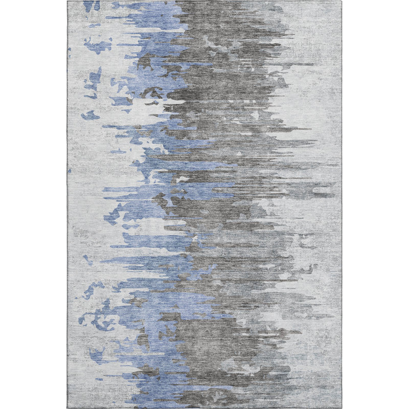 Tapis bleu Prisco lavable à la machine de qualité supérieure, Rectangulaire 8 pi x 10 pi