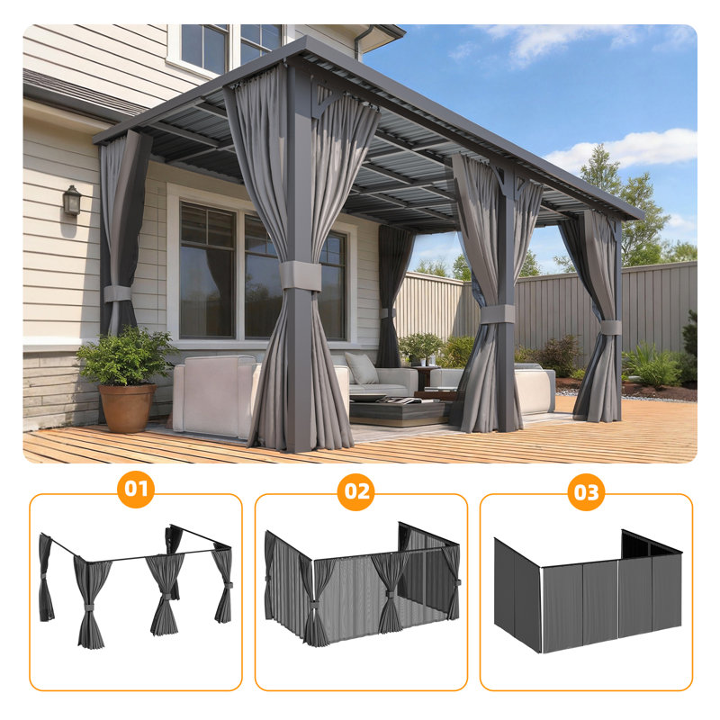 Gazebo Curtains And Netting Universal Replacement, Gray, 96'' H x 168'' W x 120'' D
