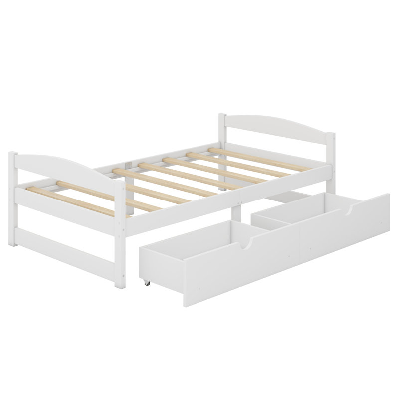 Lit plateforme avec deux tiroirs, Blanc