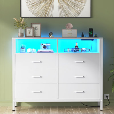 Hoston Dresser for Bedroom with LED Lights and Power Outlets