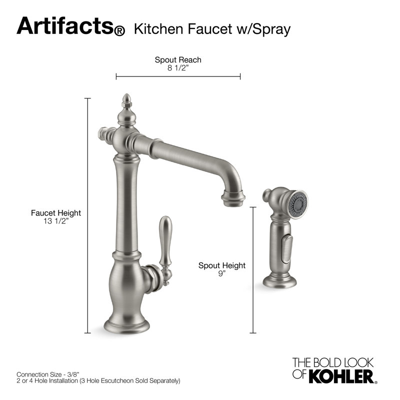 Robinet d'évier de cuisine à poignée simple Artifacts, Acier inoxydable vibrant