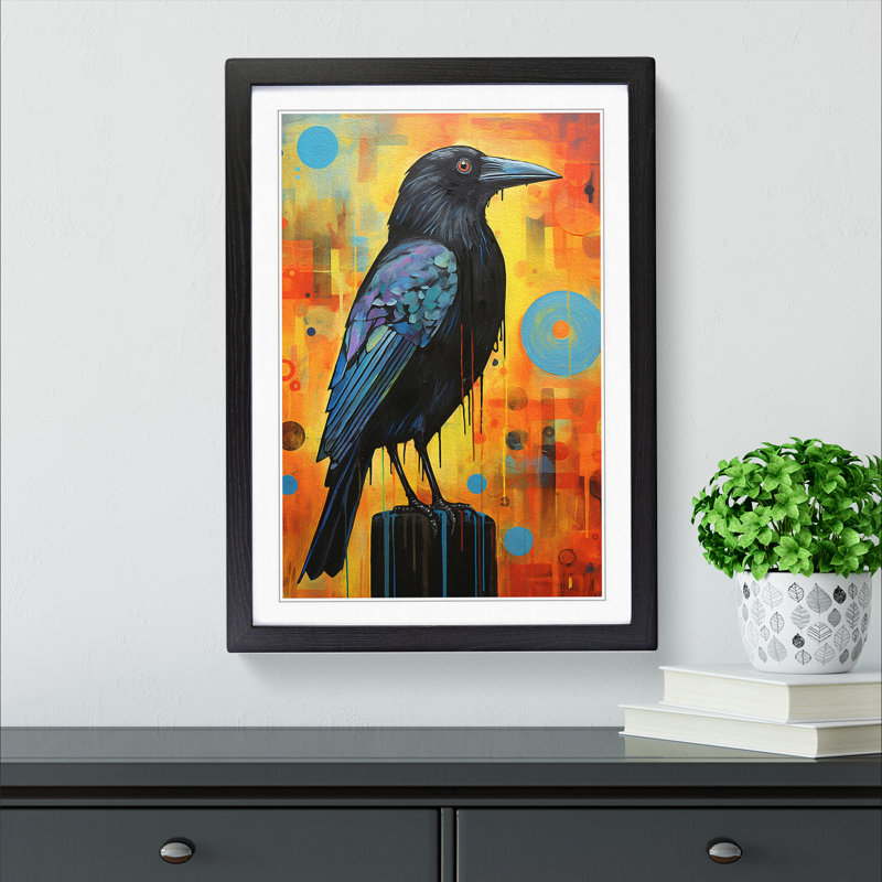 Crow Dadaism - Single Picture Frame Print on Wood, Black Framed, 46cm H x 34cm W x 2cm D