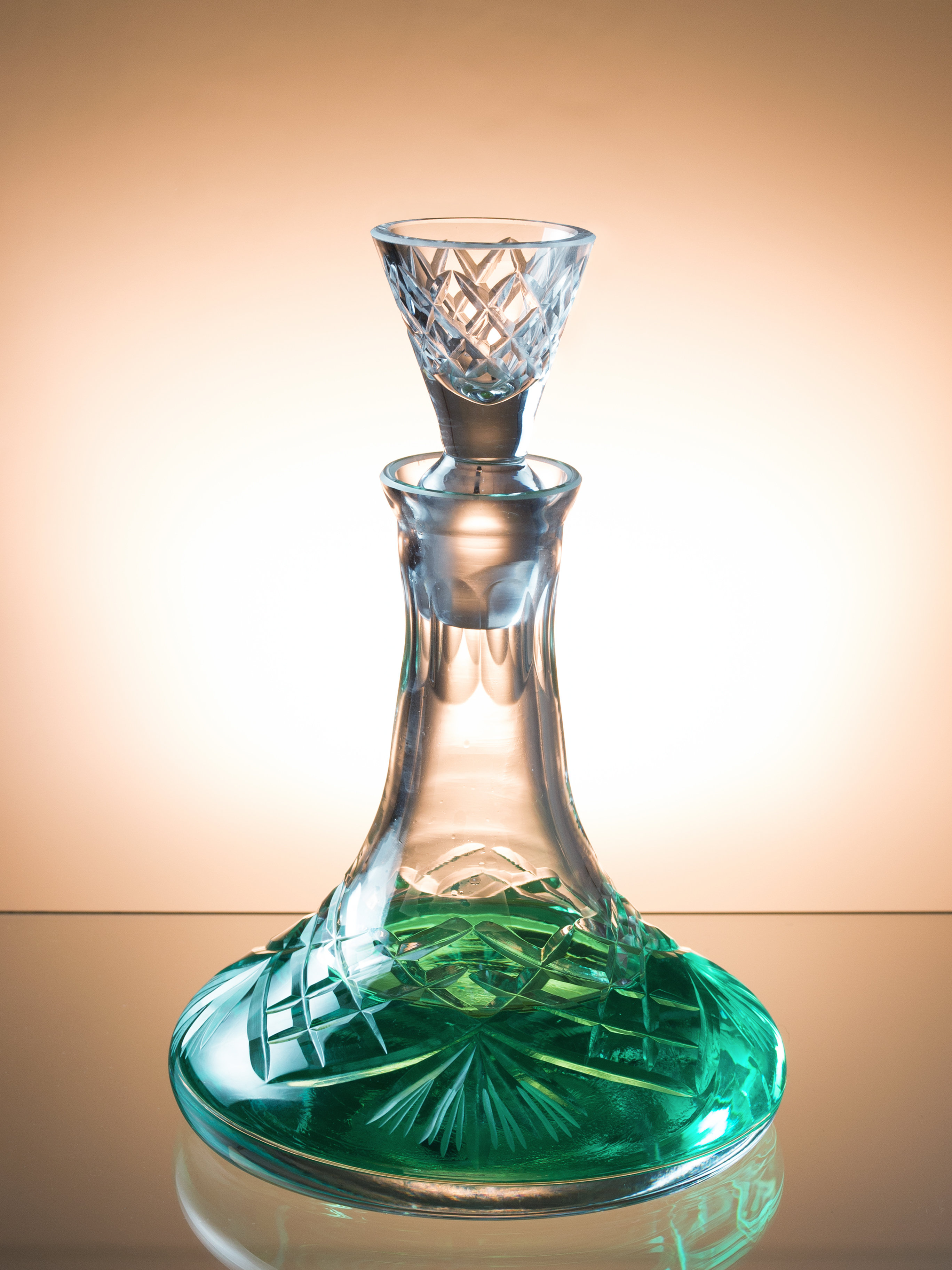 Rosdorf Park Crystal - Glass -Mouthwash Decanter With .5 Oz Cup Stopper -  (Can Use The Stopper As A Tumbler ) 6.6 Height - 7 Oz. Decanter - Cut  Crystal Design - Made In Europe - By Barski