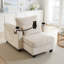 Chaise longue convertible en velours côtelé avec port USB, porte-gobelets et accoudoirs de rangement-1101871766
