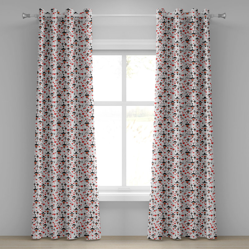 Rideaux à œillets à 2 panneaux pour la fenêtre The Holiday Aisle® Valentines, 50 po, orange, rouge, noir, L 50 po x L 108 po