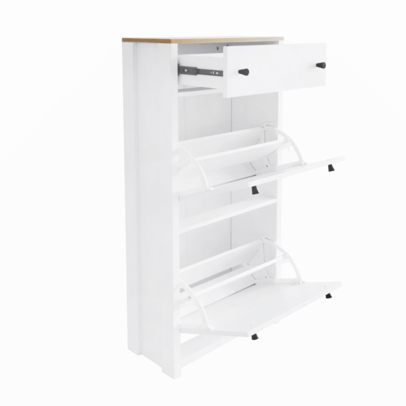 Armoire à chaussures décorative avec panneau de particules, panneau réglable, Blanc, H 47,2 po x l 23,6 po x P 9,4 po