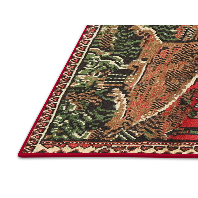 Rouge/vert/brun Tapis décoratif, Rectangle 5 pi x 7 pi